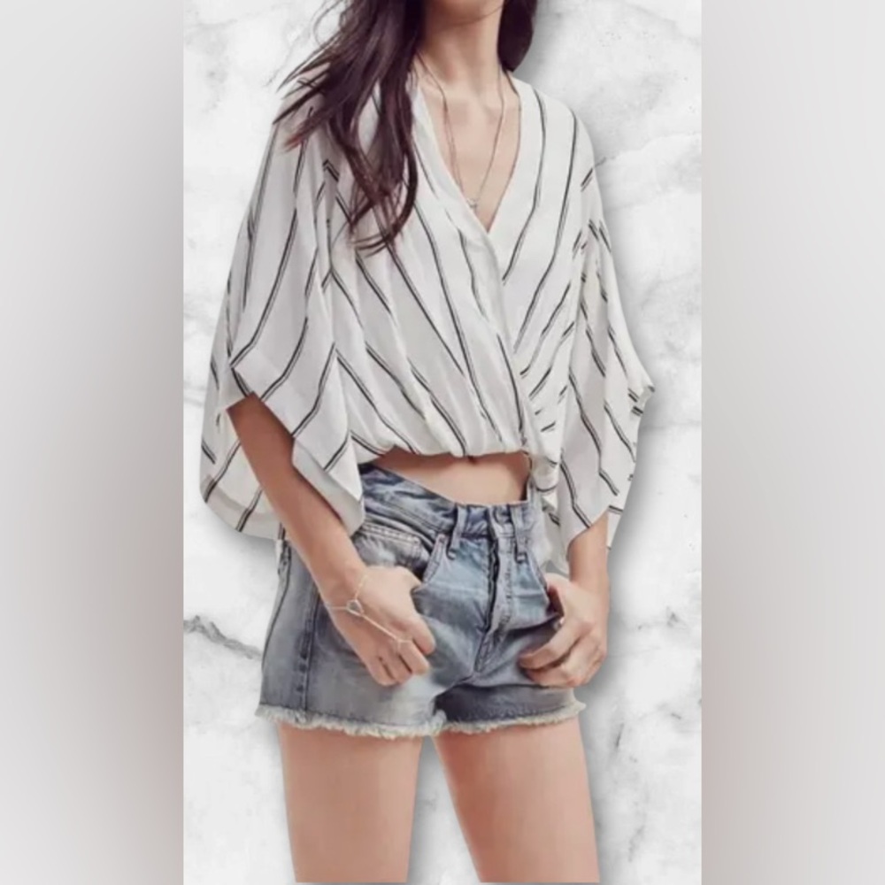 Free People Sleepy Time Striped Kimono Style Top Deep V Relaxed Fit Boho Size S - Picture 5 of 11